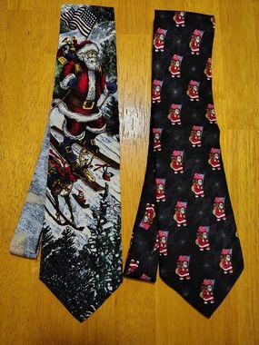 Van Heusen Holiday Traditions Necktie Lot Mens OS Santa American Flag Christmas